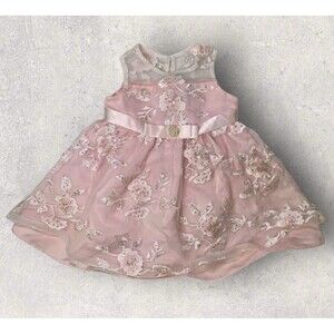 Rare Editions Toddler Girl 18M Pink Dress White Tulle Embroidered Sequins Layers